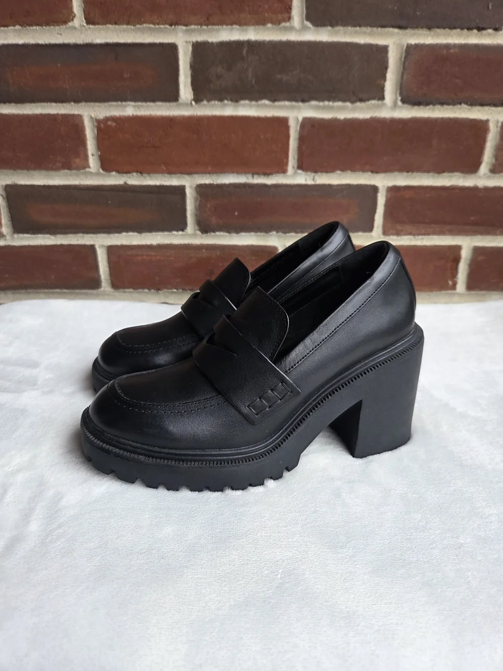 ALDO Black Chunky Platform Penny Loafers Lug Sole Block Heel US 6.5 EU 37